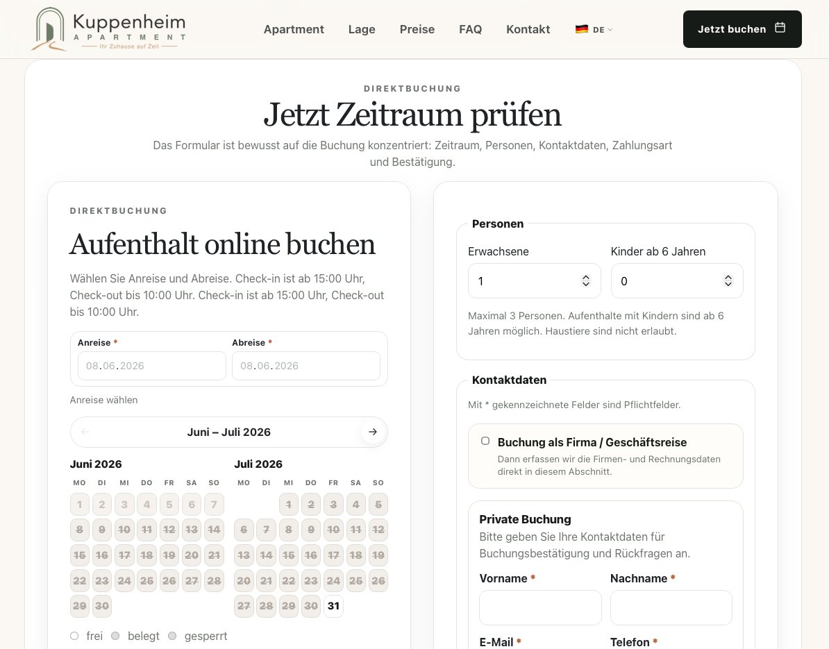 Vorschau Buchungsanfrage